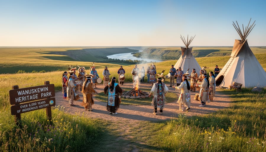 Scenic landscape view of Wanuskewin Heritage Park showing prairie grasslands and valley