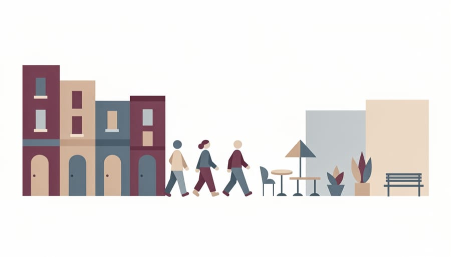 People walking between venues in the Broadway district during the fringe festival