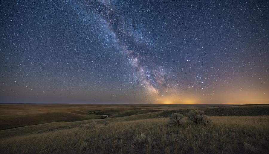 Person stargazing under the Milky Way at Grasslands National Park