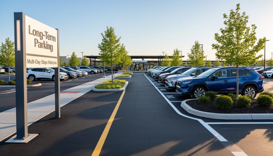 Hotel parking lot with cars and hotel facade in the background