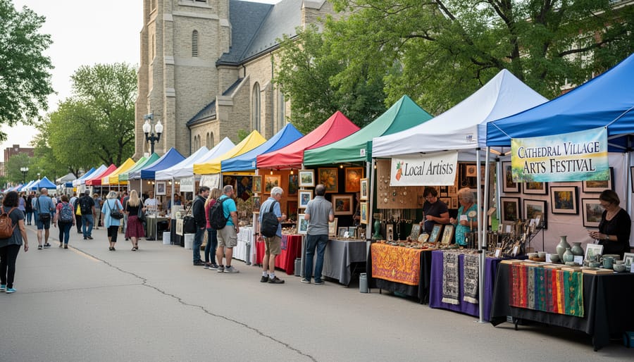 Artisan stalls and festival-goers at Cathedral Village Arts Festival in Regina.