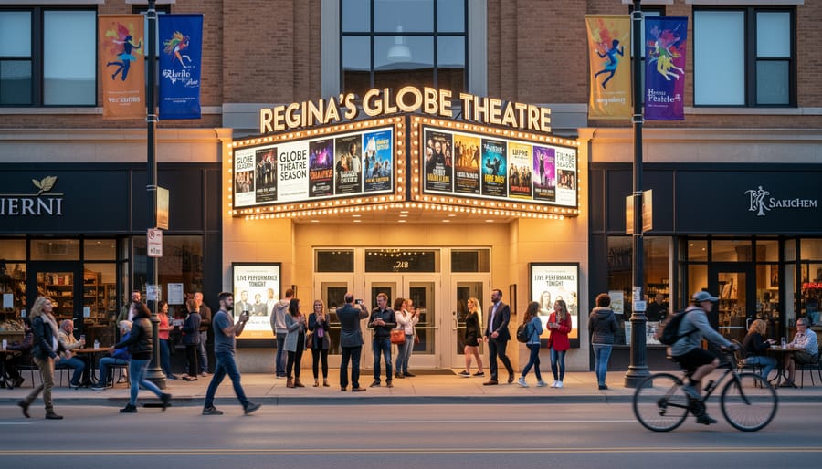 Globe Theatre entrance and marquee in downtown Regina, Saskatchewan.