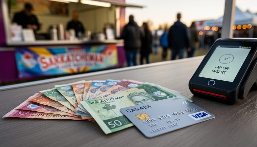 Cash and contactless card in a small crossbody wallet for festival purchases